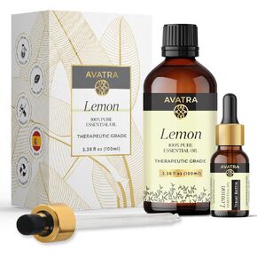 Avatra Lemon Essential Oil for Skin & Aromatherapy | Natural & Undiluted Essential Oil for Diffuser, Household Cleaning | Therapeutic Grade Essential Oil with Glass Dropper- 3.38 Fl Oz