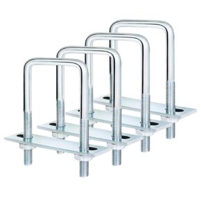 Square U Bolt 4 Sets, 35mm (1.38") Inner Width 80mm (3.15") Length, Carbon Steel in Zinc U Bolt, M8 with Nut, Plate, Washer, (M8 x 35 x 80mm)