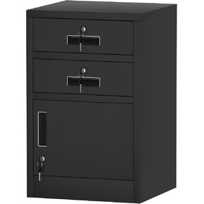 Metal Storage Cabinet with Lockable Drawers for Home Office Bedroom Living Room Organization(Black)