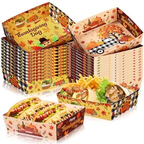 Mifoci 36 Pack Fall Thanksgiving Party Paper Trays 5lb Turkey Pumpkin Nacho Boats Large Paper Food Severing Trays for Fall Harvest Party Thanksgiving Dinner Party
