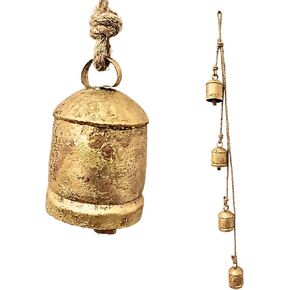 Harmony 4 Cow Bells Cluster on Rope Large Rustic Vintage Lucky Cow Bells On Rope Wall Hanging Décor (4 inch Cluster)