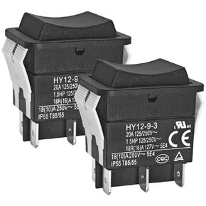 HY12-9-3 On/Off/On Rocker Switch (Pack of 2), 6 Pins 125/250V 20A Pushbutton Switch, Bilateral Self-Reset, Arc Push Button Switch for Industrial Power Tools and Electrical Equipment