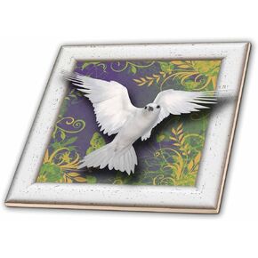3dRose ct_128927_3 Beautiful White Dove Framed Art with Tapestry Gradient Background-Ceramic Tile, 8-Inch