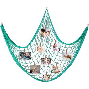 Fishing Net Hanging Photo Display with 40 Clips Cute Beach Theme Decor Kids Toy Storage and Cool Bedroom Decoration