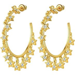 beautlace Colored Zircon Geometric Drip tassel Stud Earrings 18K Gold Plated Round Hoop with Colorful Zirconia Jewelry for Women