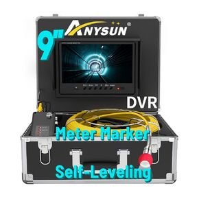 Sewer Camera Self Leveling, Anysun Sewer Inspection Camera 100ft with Meter Marker, 9'' Monitor and DVR, Plumbing Pipe Camera with 12 Lights, Drain Sewer Camera for Plumber, Homeowner(16GB Card)