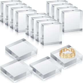 Vicenpal 16 Pieces Acrylic Square Display Blocks 3 x 3 x 1 Inches Clear Polished Acrylic Cube Acrylic Jewelry Display Stand Ring Showcase Display Holder Base