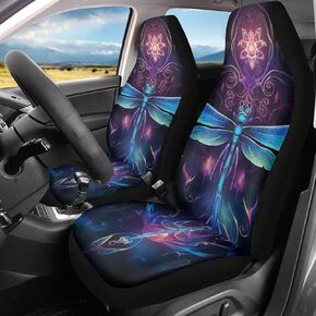 Galaxy Forest Wolf Print Car Seat Covers for Women Men, 2 Piece 3D Wolf Bucket Automotive Seat Protector Covers Universal Fit for SUV Sedan Van