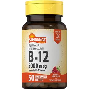 Sundance Vitamin B12 Fast Dissolve | 5000 mcg | 50 Fast Dissolve Tablets | as Methylcobalamin | Natural Berry Flavor | Vegetarian, Non-GMO, and Gluten Free Supplement