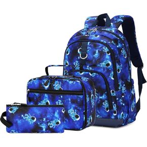 Boys Backpack Set- Soccer Backpack For Boys With Lunch Box Kindergarten Elementary Middle School Bookbag Kids Schoolbag1st 2nd Grade Teens School Bag 6-8 8-10 Mochilas para Niños (Soccer Blue)