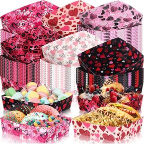 Layhit 36 Pcs Happy Mother's Day Party Supplies Paper Food Trays 5 lb Love and Heart Large Paper Nacho Boats Disposable Snack Serving Trays for Mother's Day Wedding Birthday Supplies