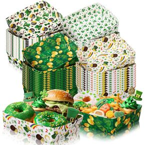 Harloon 36 Pcs St. Patrick's Day Party Supplies 5 lb Shamrock Paper Food Trays Irish Large Paper Nacho Boats Disposable Snack Paper Food Tray for Parties, St. Patrick's Day, Shamrock Party Decoration