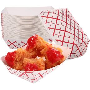 200pcs Food Disposable Paper Trays, 2lb Food Serving Containers Boxes, Checkered Carnival Food Trays, Food Holders for Fries Snack Hot Dog