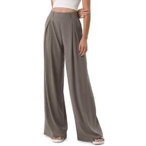 ODODOS Chiffon Flowy Pleated Wide Leg Pants for Women Built-in Shorts Lightweight High Waist Trouser with Pockets