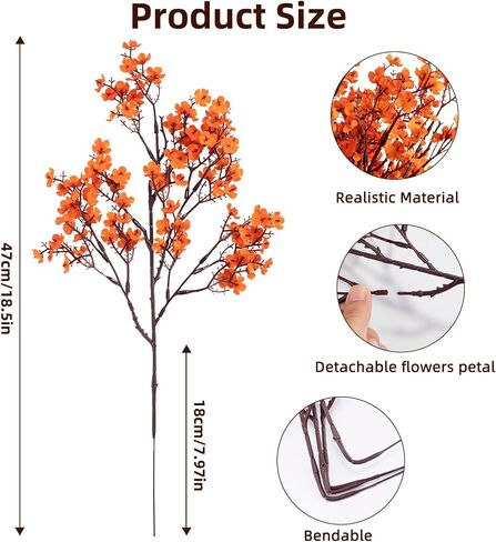 10pcs Babys Breath Silk Artificial Flowers Orange Bulk Real Touch Fake Silk Flowers Europen Decor, Fall Decorative Bouquet DIY for Indoor Decoration, Wedding Party, Patio Garden,Dinner Decor. in Saudi Arabia