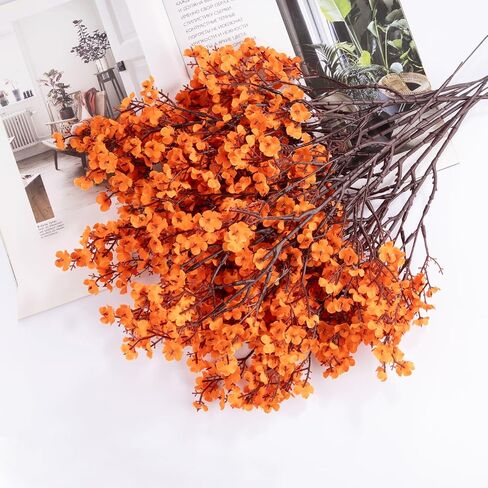 10pcs Babys Breath Silk Artificial Flowers Orange Bulk Real Touch Fake Silk Flowers Europen Decor, Fall Decorative Bouquet DIY for Indoor Decoration, Wedding Party, Patio Garden,Dinner Decor. in Saudi Arabia