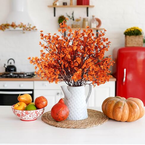 10pcs Babys Breath Silk Artificial Flowers Orange Bulk Real Touch Fake Silk Flowers Europen Decor, Fall Decorative Bouquet DIY for Indoor Decoration, Wedding Party, Patio Garden,Dinner Decor. in Saudi Arabia