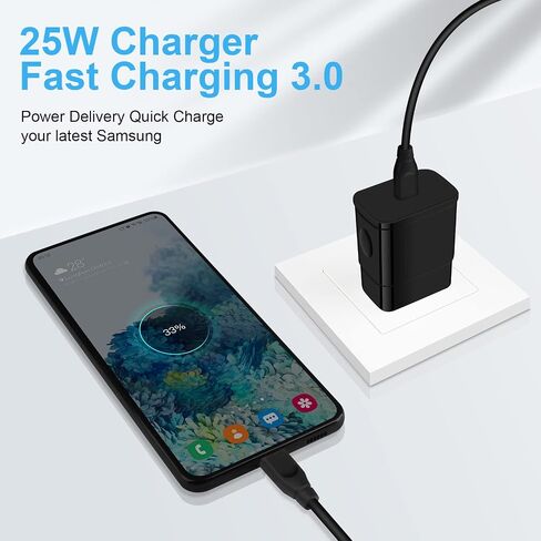 شاحن سامسونج سريع 25 وات USB C شاحن جداري فائق السرعة من النوع C محول شاحن هاتف Android لهاتف Samsung Galaxy A15 5G A14 A13 A53 A54 A55 A03s A04s A12 A52 S24 S23 S22 S21 S20 S10 Z Flip 5 Z Fold 5 in Kuwait