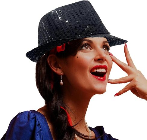 10 PCS Western Sequin Fedora Hats for Women Men Glitter Sequin Hat Bulk Shining Hat Solid Color Costume in Saudi Arabia
