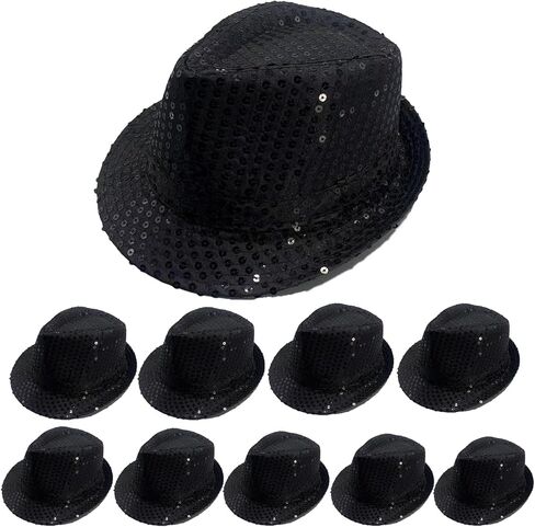 10 PCS Western Sequin Fedora Hats for Women Men Glitter Sequin Hat Bulk Shining Hat Solid Color Costume in Saudi Arabia