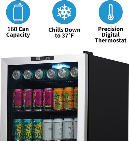 NewAir Beverage Refrigerator And Cooler, Free Standing Glass Door Refrigerator Holds Up To 160 Cans, Cools Down To 37 Degrees Perfect Beverage Mini Fridge Organizer For Beer, Wine, & Drinks in Saudi Arabia
