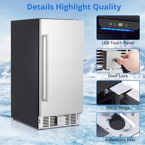 ثلاجة مشروبات 15 بوصة، ثلاجة مشروبات بباب من الفولاذ المقاوم للصدأ 110 علبة مبرد مشروبات مدمجة ومشروبات قائمة بذاتها للصودا والماء والبيرة وبصرف النظر والمكتب والمطبخ المنزلي in Kuwait