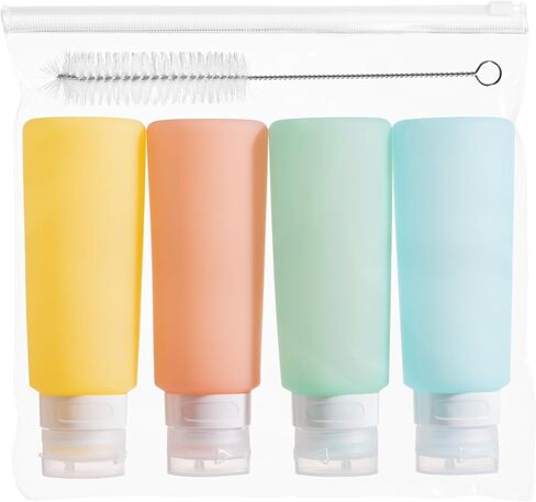 Condiment Squeeze Bottles for Sauces, 6-oz Mini Silicone Salad Dressing Container to Go with Reusable Sandwich Bag, Leakproof Ketchup Bottle for Bento Lunch Box, 4 Pack, Candies in Saudi Arabia