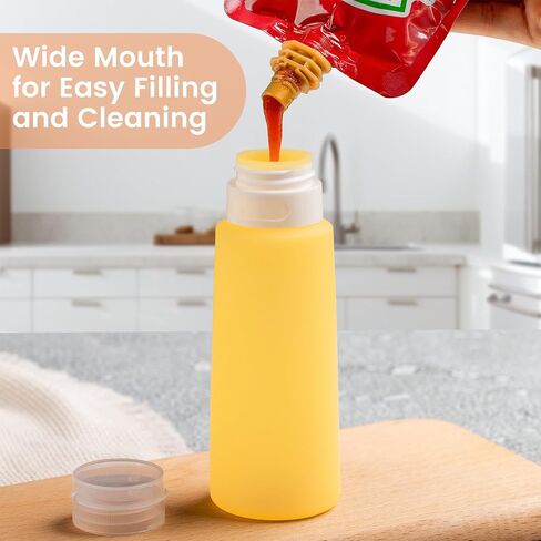 Condiment Squeeze Bottles for Sauces, 6-oz Mini Silicone Salad Dressing Container to Go with Reusable Sandwich Bag, Leakproof Ketchup Bottle for Bento Lunch Box, 4 Pack, Candies in Saudi Arabia