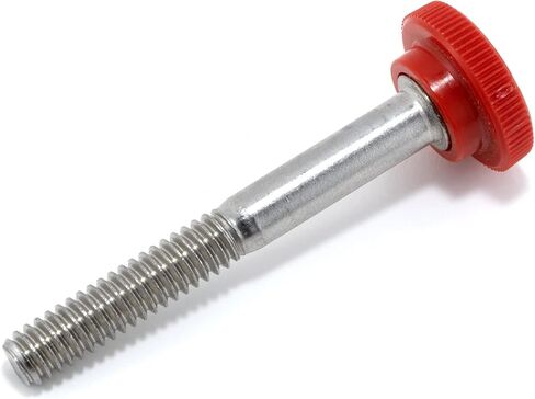 1/4"-20 x 2" Thumb Screw Stainless Steel - Red Knurled Round Plastic Knob - Standard/Coarse Thread ThumbScrew - Length: 2.000" - Proudly Built in USA - Package of (4) in Saudi Arabia