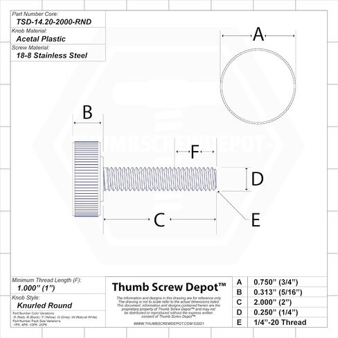 1/4"-20 x 2" Thumb Screw Stainless Steel - Red Knurled Round Plastic Knob - Standard/Coarse Thread ThumbScrew - Length: 2.000" - Proudly Built in USA - Package of (4) in Saudi Arabia