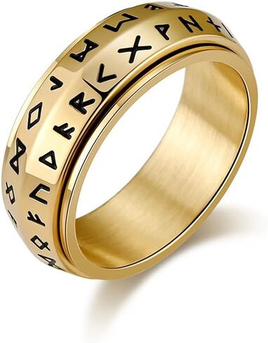 Viking Fidget Ring for Anxiety Stainless Steel Norse Viking Runes Spinner Ring for Men/Women Size 7-12 in Saudi Arabia