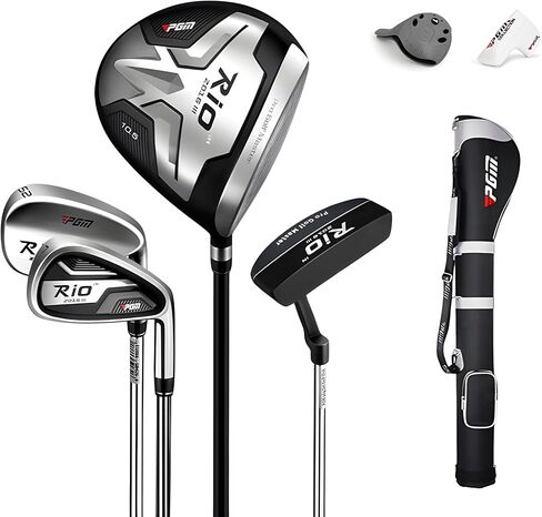 PGM Beginner Golf Clubs Sets Rio for Men 5 Piece Includes Golf Driver, 7 Irons, #52 Sand Wedge, Putter and Lightweight Carry Sunday Club Golf Stand Bag Right Handed in Kuwait