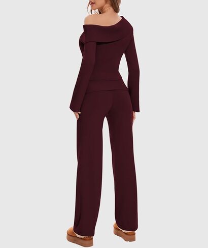 Lounge Sets for Women 2 Piece Off Shoulder Cropped Sweater Wide Leg Pants Knit Sets Casual Y2K Outfits in Saudi Arabia