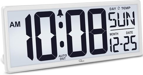 WallarGe Backlight Digital Wall Clock Battery Operated - with Temperature and Date 14.5'' Large Digital Wall Clock, Easy to Read and Set, Auto DST in Saudi Arabia
