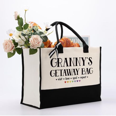 حقيبة قماش هدية للجرامي، هدية جامي، حقيبة المهرب جرامي، حقيبة حمل من القماش القطني، حقيبة كتف للشاطئ، حقيبة تسوق قابلة لإعادة الاستخدام، حقيبة قماش نسائية هدية للجرامي، هدية عيد الأم للجدة in Kuwait