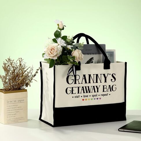 حقيبة قماش هدية للجرامي، هدية جامي، حقيبة المهرب جرامي، حقيبة حمل من القماش القطني، حقيبة كتف للشاطئ، حقيبة تسوق قابلة لإعادة الاستخدام، حقيبة قماش نسائية هدية للجرامي، هدية عيد الأم للجدة in Kuwait