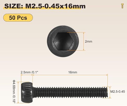 METALLIXITY Socket Head Cap Screws(M2-0.4x8mm)50Pcs, Carbon Steel Allen Socket Drive Metric Fully Threaded Oxide - Machine Grade 12.9 Internal Hex Screw UNC Coarse Thread, Black in Saudi Arabia