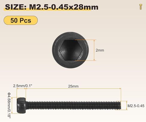 METALLIXITY Socket Head Cap Screws(M2-0.4x8mm)50Pcs, Carbon Steel Allen Socket Drive Metric Fully Threaded Oxide - Machine Grade 12.9 Internal Hex Screw UNC Coarse Thread, Black in Saudi Arabia