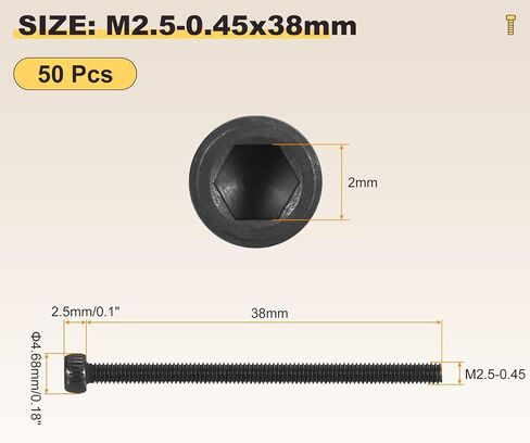 METALLIXITY Socket Head Cap Screws(M2-0.4x8mm)50Pcs, Carbon Steel Allen Socket Drive Metric Fully Threaded Oxide - Machine Grade 12.9 Internal Hex Screw UNC Coarse Thread, Black in Saudi Arabia