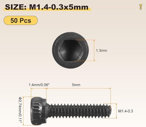 METALLIXITY Socket Head Cap Screws(M2-0.4x8mm)50Pcs, Carbon Steel Allen Socket Drive Metric Fully Threaded Oxide - Machine Grade 12.9 Internal Hex Screw UNC Coarse Thread, Black in Saudi Arabia
