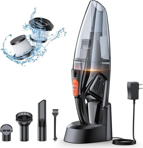Handheld Vacuum Cordless Rechargeable 9KPA - [Fast Charging Dock] Portable High Power Suction Car Vacuum Cleaner with LED Light, 2 HEPA Filters, Dust Busters Wet and Dry for Home/Car/Office/Pet in Saudi Arabia