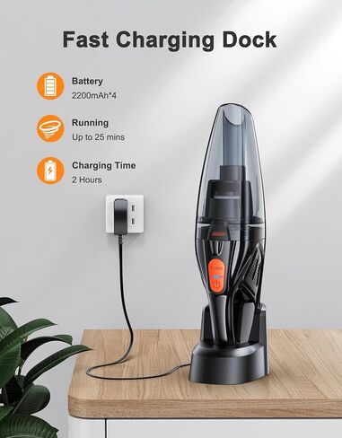 Handheld Vacuum Cordless Rechargeable 9KPA - [Fast Charging Dock] Portable High Power Suction Car Vacuum Cleaner with LED Light, 2 HEPA Filters, Dust Busters Wet and Dry for Home/Car/Office/Pet in Saudi Arabia