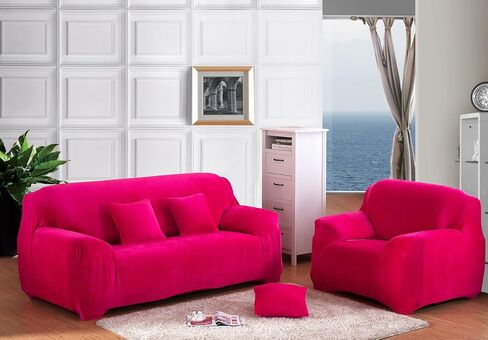 vctops 1-Piece Velvet Plush Stretch Sofa Slipcover with Elastic Bottom Soft Fuzzy Fluffy Couch Covers for 3 Cushion Couch Furniture Protector for Kids, Pet (Rose,Sofa) in Saudi Arabia
