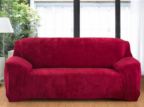 vctops 1-Piece Velvet Plush Stretch Sofa Slipcover with Elastic Bottom Soft Fuzzy Fluffy Couch Covers for 3 Cushion Couch Furniture Protector for Kids, Pet (Rose,Sofa) in Saudi Arabia