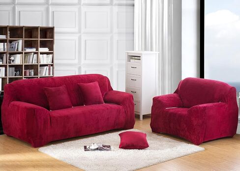 vctops 1-Piece Velvet Plush Stretch Sofa Slipcover with Elastic Bottom Soft Fuzzy Fluffy Couch Covers for 3 Cushion Couch Furniture Protector for Kids, Pet (Rose,Sofa) in Saudi Arabia