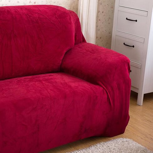 vctops 1-Piece Velvet Plush Stretch Sofa Slipcover with Elastic Bottom Soft Fuzzy Fluffy Couch Covers for 3 Cushion Couch Furniture Protector for Kids, Pet (Rose,Sofa) in Saudi Arabia
