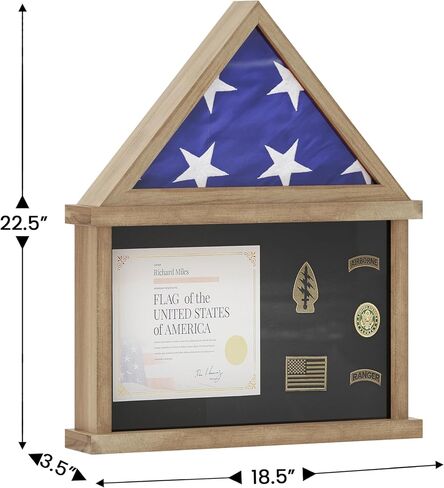 Flash Furniture Quincy Flag and Certificate Display Case, Solid Pine Wood Flag Shadow Box Fits 3x5 Folded Flag, Weathered Wood Finish in Saudi Arabia