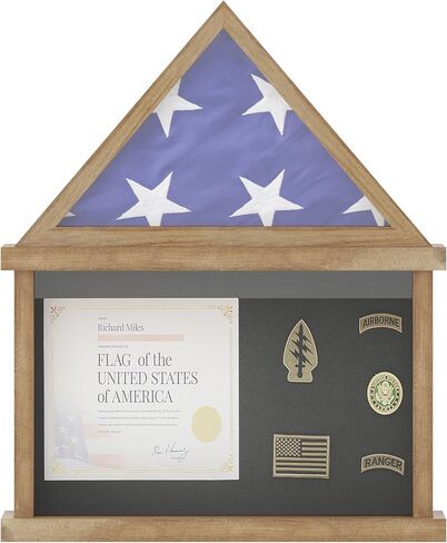 Flash Furniture Quincy Flag and Certificate Display Case, Solid Pine Wood Flag Shadow Box Fits 3x5 Folded Flag, Weathered Wood Finish in Saudi Arabia