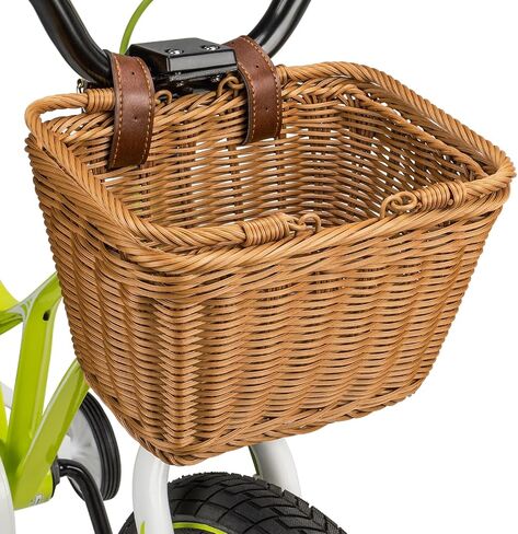 CXWXC Kids Bike Basket - Front Bicycle Bike Basket for Girls - Handmade Woven Wicker Bike Baskets with Handle, Adjustable Leather Straps in Saudi Arabia