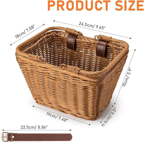 CXWXC Kids Bike Basket - Front Bicycle Bike Basket for Girls - Handmade Woven Wicker Bike Baskets with Handle, Adjustable Leather Straps in Saudi Arabia